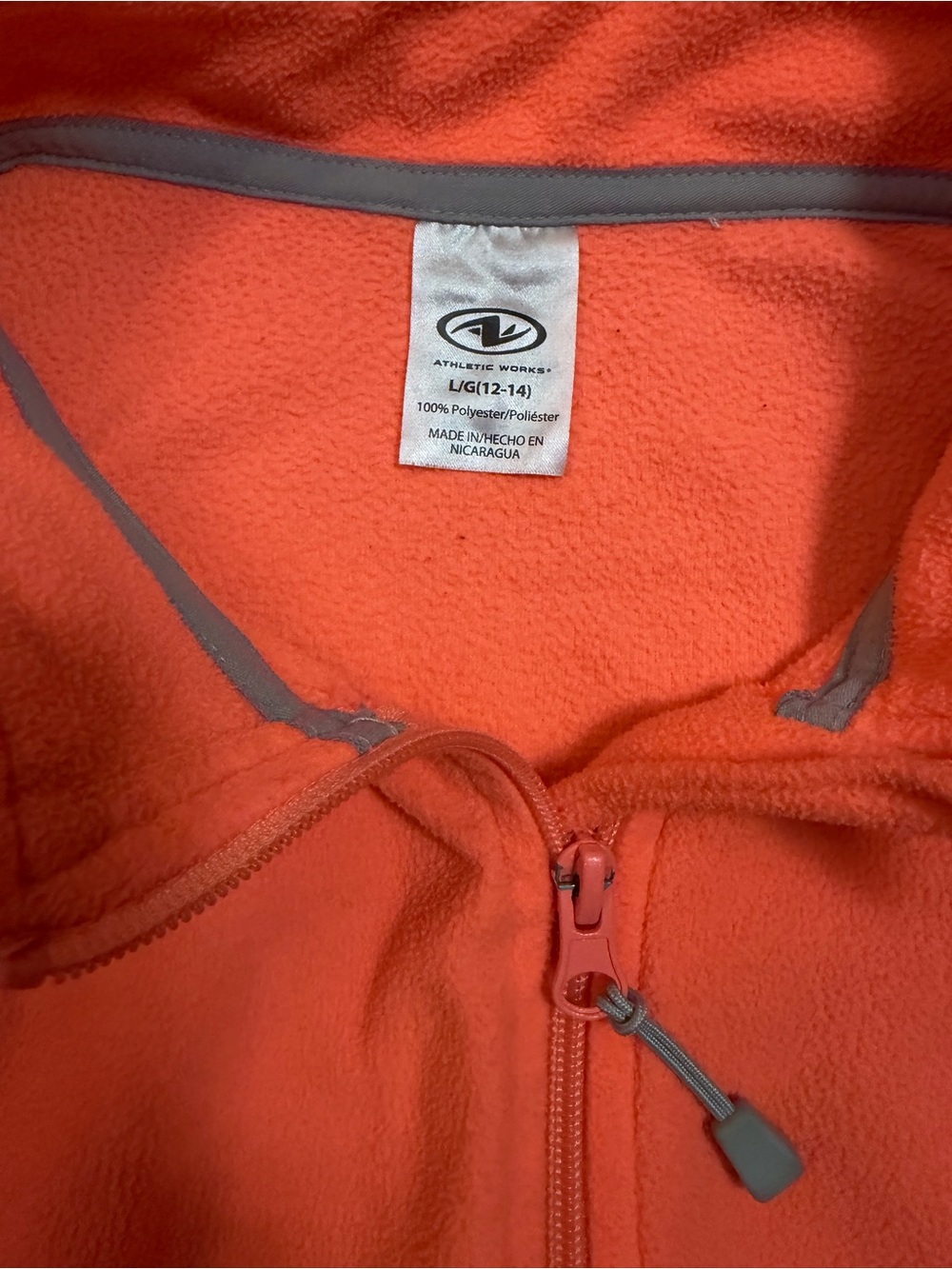 Athletic Works Bright Orange Fleece Jacket with Gray Trim
